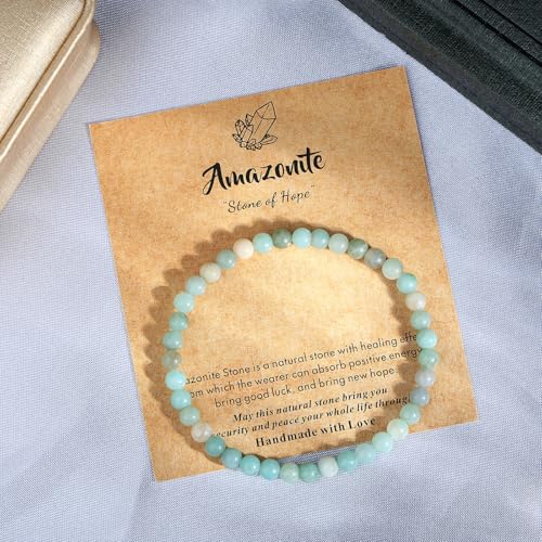 MAIBAOTA Healing Crystal Bracelet for Women Men, 8/4 mm Natural Stone Beaded Bracelets, Jewelry Birthday Gifts, Round Gemstones Stretch Bracelets - color: Multi-Amazonite, size: 4 mm
