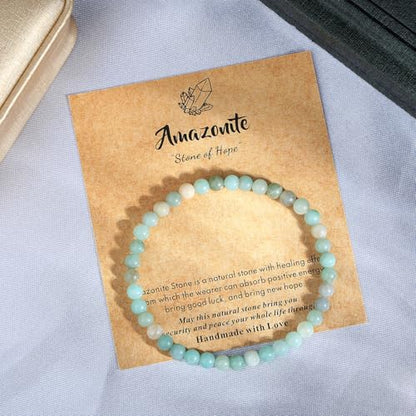 MAIBAOTA Healing Crystal Bracelet for Women Men, 8/4 mm Natural Stone Beaded Bracelets, Jewelry Birthday Gifts, Round Gemstones Stretch Bracelets - color: Multi-Amazonite, size: 4 mm