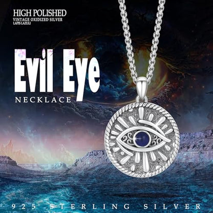 Evil Eye Necklace for Women 925 Sterling Silver, Protection Necklace with Blue Evil Eye Charm, Evil Eye/Lotus Pendant Jewelry, Birthday Christmas Gifts for Her - style: Blue Evil Eyes 05