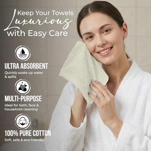 RIVERSIDE Pack of 24 Wash Cloths for Showering, 12 x 12 Inches, Super Soft & Absorbent, 100% Cotton Washcloths Premium Quality Flannel Face Cloths for Bathroom, Gym, Spa (Cannoli Cream, 24 Pack) - color: Cannoli Cream