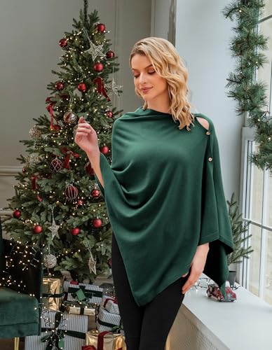 PULI Women's Versatile Knitted Shawls Scarf Poncho Sweater with Buttons Lightweight Spring Summer Fall Wraps - color: A-sea Green