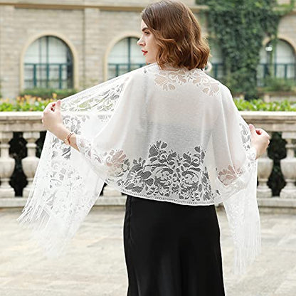 RIIQIICHY Shawls and Wraps for Evening Dresses Scarfs for Women Pashmina Wedding Formal Shawl - color: White-1