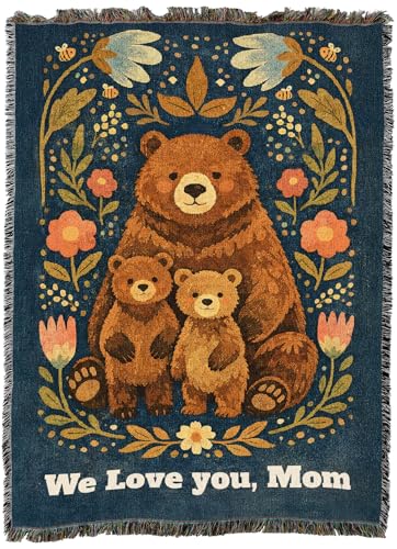Pure Country Weavers Mama Bear and Cubs Folk Art Blanket - Personalized - Custom Gift Tapestry Throw Woven from Cotton - Made in The USA (72x54) - color: Mama Bear and Cubs Folk Art Blanket