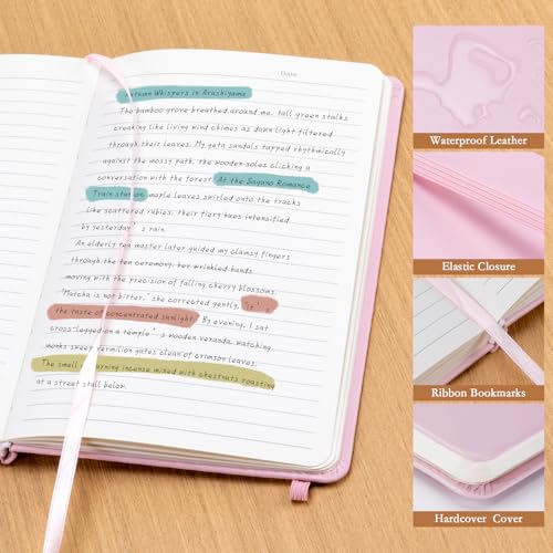 deli A5 Lined Journal Notebook, 160 Pages Hardcover Writing Notebook, 5.5"x8.2" College Ruled Notebook for Office, School, Work Notes (Pink) - color: Pink