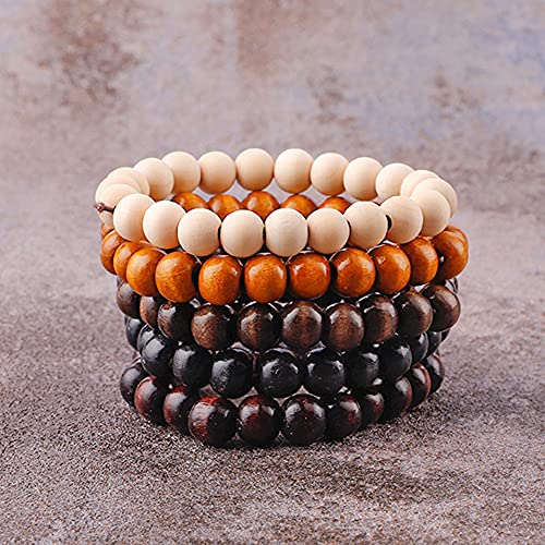 MILAKOO 5 Pcs Wooden Beaded Bracelet Bangle for Men and Women Elastic - style: B: 10MM