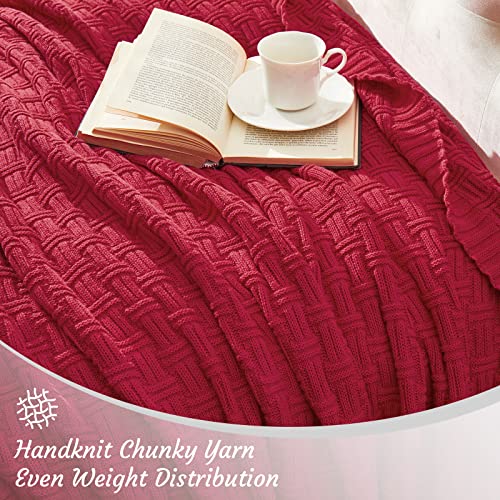 TREELY 100% Cotton Knitted Throw Blanket Couch Cover Blanket(50 x 60 Inches, Red) - color: Red, size: Throw (50 in x 60 in)