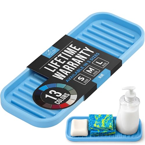 Zulay Kitchen (9x3.5) Silicone Sponge Holder for Kitchen Sink - Flexible Multipurpose Kitchen Soap Tray Sponge Holder - Sink Organizer Tray for Kitchen, Bathroom, Makeup, Trinkets & More (Blue) - color: Blue, size: Medium (9x3.5)