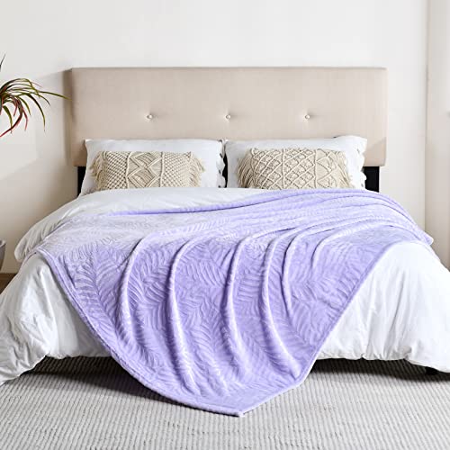 Super Soft Flannel Fleece Throw Blanket, Lightweight Cozy Warm Leaves Textured Plush Blanket for Bed Couch Sofa, 60 x 80 Inches, Lilac - color: Lilac, size: 60x80 IN