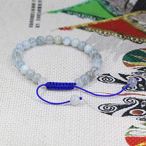 Keleny Natural Gemtone 6mm Round Beads Crystal Adjustable Braided Macrame Tassels Bracelets Unisex - color: Blue Matt Multicolor Aquamarine