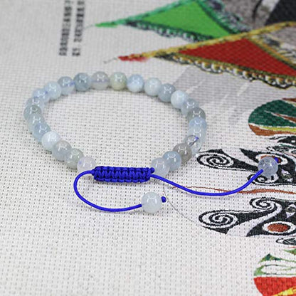 Keleny Natural Gemtone 6mm Round Beads Crystal Adjustable Braided Macrame Tassels Bracelets Unisex - color: Blue Matt Multicolor Aquamarine