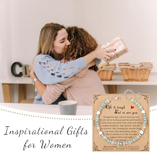 JoycuFF 𝗚𝗶𝗳𝘁𝘀 𝗳𝗼𝗿 𝗪𝗼𝗺𝗲𝗻 𝗠𝗼𝗼𝗻𝘀𝘁𝗼𝗻𝗲 𝗕𝗿𝗮𝗰𝗲𝗹𝗲𝘁 Amazonite Colorful Imperial Jasper Stainless Steel Beads Bracelets, Graduation Christmas Valentines Mothers Day Birthday Gifts - style: Life is tough but so are you...-Amazonite