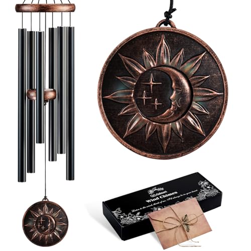Wind Chimes for Outside, Vintage Sun Moon Star Deep Tone Wind Chime Outdoor Clearance, Patio Porch Balcony Decoration, Garden Decor Birthday Gifts for Women Mom Grandma (34" Sun Moon Star) - size: 34" Sun Moon Star