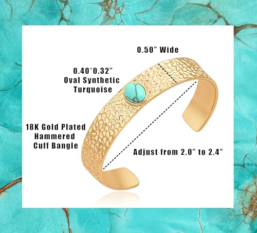 18K Gold Plated Open Cuff Bangle for Women Statement Brushed/Hammered/Textured Bracelet Layering Jewelry Love Gift for Her - style: Green-blue Turquoise Bangle