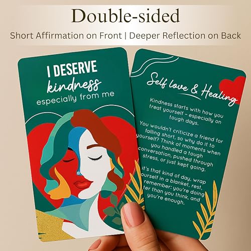 Affirmation Cards for Women – Bold & Beautiful Gift Set with 44 Daily Empowering Quotes + Wooden Stand – Self Love, Confidence, Motivation, Mindfulness
