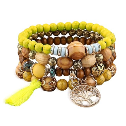 Stackable Stretch Bracelets for Women Tree of Life Bead Bracelet Boho Jewelry - color: 1-Tree-Yellow