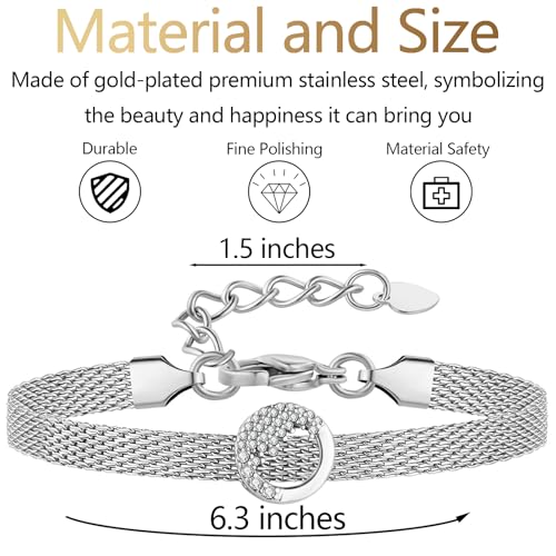 Mesh Link Gold Bracelet for Women 14K Gold Plated Clip Beads Dainty Bracelets Gift for Women - style: Silver-Wave