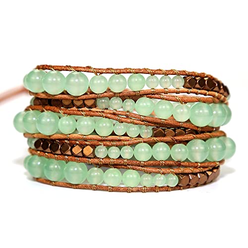 Boho Wrap Bead Bracelet for Women - Handmade Adjustable Natural Stone Beaded Bracelets Yoga Healing Bracelet Bangle Hippie Jewelry - color: Green Aventurine