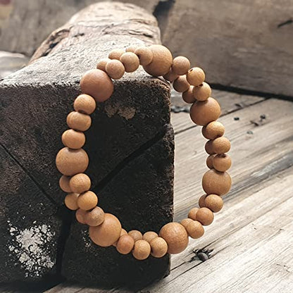 Sandalwood Bracelet for Women Men Buddhist Prayer Strand Chandan Bracelet Handmade Stretchable Elastic Sandalwood Beaded Wristbands for Yoga Meditation - style: Sandalwood 2 row