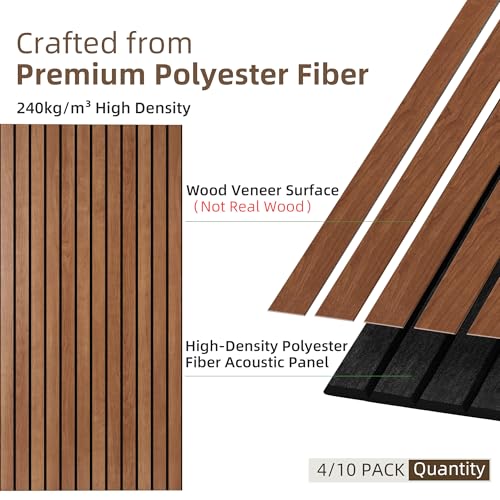 TO-TH Wood-Look Acoustic Wall Panels, 10 Pack 47.2” x 23.6” Acoustic Panels, Decorative Sound Absorbers Sound Dampening Panels for Home, Office, Basement, Cherry