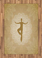 Ambesonne Yoga Area Rug, Mandala Inspired Composition Man Posture Asana Meditation Print, Flat Woven Accent Rug for Living Room Bedroom Dining Room, 4' X 5' 7", Sand Brown and White