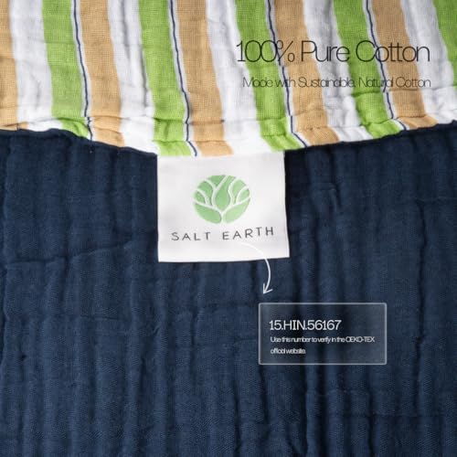 Salt Earth 100% Cotton Muslin Throw Blanket, Gauze Blanket 50"X60" Throw 6 Layered for Couch, Bed, Living Room, Home,Lightweight & All Season Blankets & Throws, Skin Friendly (Dress Blue/Print) - color: Dress Blue/ Print, size: 50"X60" Throw