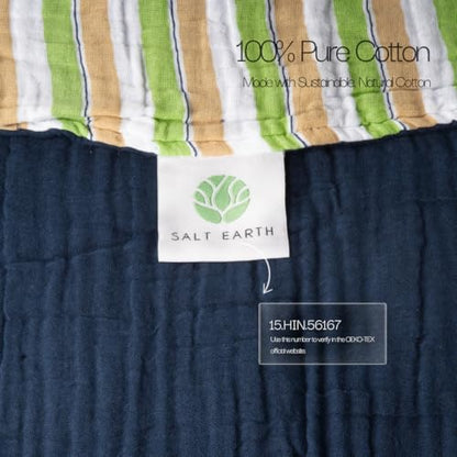 Salt Earth 100% Cotton Muslin Throw Blanket, Gauze Blanket 50"X60" Throw 6 Layered for Couch, Bed, Living Room, Home,Lightweight & All Season Blankets & Throws, Skin Friendly (Dress Blue/Print) - color: Dress Blue/ Print, size: 50"X60" Throw