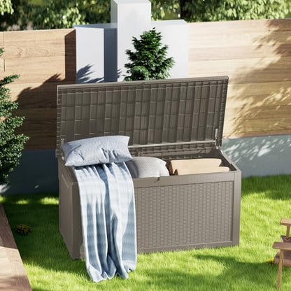 320 Gallon Outdoor Storage Box, Waterproof Resin Deck Box with Lockable Lid Large Storage Bin for Patio Furniture Cushion, Garden Tools, Pool Accessories UV-Resistant Outside Delivery, Grey