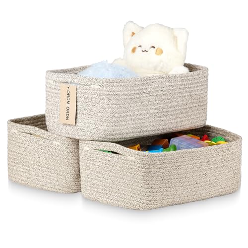 Small Storage Baskets for Organizing, Woven Storage Bins for Shelves, Gift Basket Empty, Cute Decorative Closet Organizer, Baby Rope Basket, Dog Toy Storage, 13.2x8.2x5.2”, 3Packs Mixed Brown - color: Mixed Brown, size: M