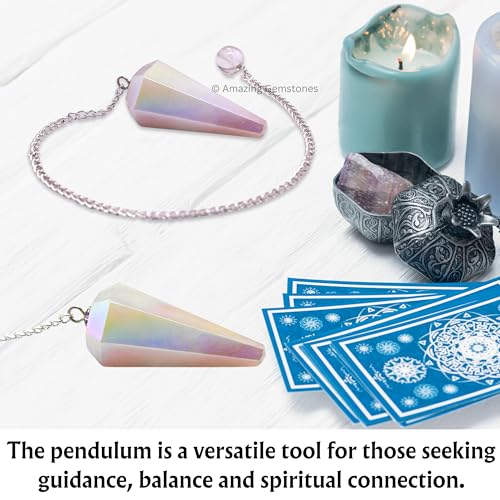Amazing Gemstone Angel Aura Rose Quartz Crystal Pendulum for Divination - Certified Dowsing Crystals, Healing Stones for Chakra Balancing, Meditation - Enhance Reiki Spiritual Growth - color: Angel Aura Rose Quartz