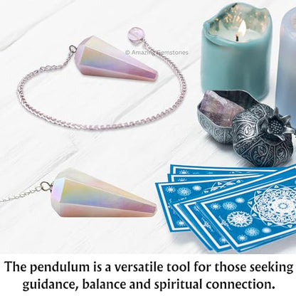 Amazing Gemstone Angel Aura Rose Quartz Crystal Pendulum for Divination - Certified Dowsing Crystals, Healing Stones for Chakra Balancing, Meditation - Enhance Reiki Spiritual Growth - color: Angel Aura Rose Quartz