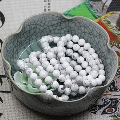 Amandastone Natural Gemstone 8mm Round Beads Stretch Bracelet 7 Inch - color: White Howlite