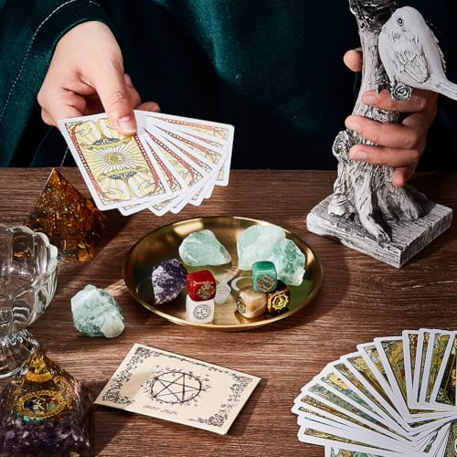 CREATCABIN Tarot Theme Altar Plate Moon Ritual Burning Candle Holder Bowls Offering Incense Aromatherapy Tray Ceremony Plate with Altar Card Home Decor for Witchcraft Wiccan Wedding Golden 5.55 Inch - style: Moon