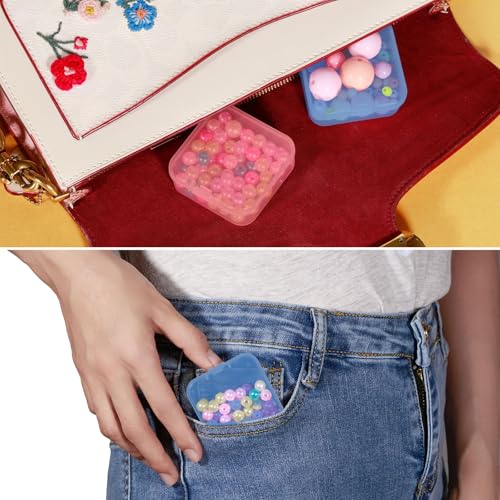 Bead Organizer Box(Red,Yellow,Blue,Green), Small Bead Organizers and Storage Plastic Cases Mini Clear Containers Boxes with Hinged Lid for Bracelet Making DIY Jewelry Craft