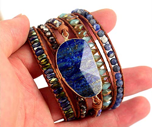 Boho Wrap Bracelet for Women, Handmade Natural Imperial Jasper Multi-Layer Stone Beaded Bracelet, Bohemian Healing Crystal Stone Jewelry Gifts - color: Lazuli