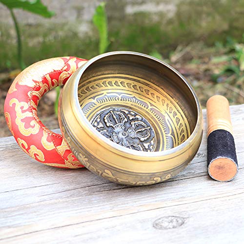 Tibetan Singing Bowl Set,Carved with Crossed Vajra and Mentra of Om Mane Padme Hum,For Sound Healing,Meditation,Yoga,Relaxation,Chakra Balance,Handmade in Nepal(6.5inches) - color: Cross Vajra, size: 16.5cm