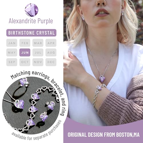 Leafael Gift Necklaces for Women, Infinity Love Birthstone Heart Crystal Pendant, Birthday Anniversary Jewelry for Wife, Mom, and Her, Silver Plated, 18" + 2" Adjustable Chain - color: 06-June-Alexandrite Light Purple