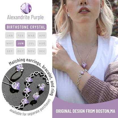 Leafael Gift Necklaces for Women, Infinity Love Birthstone Heart Crystal Pendant, Birthday Anniversary Jewelry for Wife, Mom, and Her, Silver Plated, 18" + 2" Adjustable Chain - color: 06-June-Alexandrite Light Purple