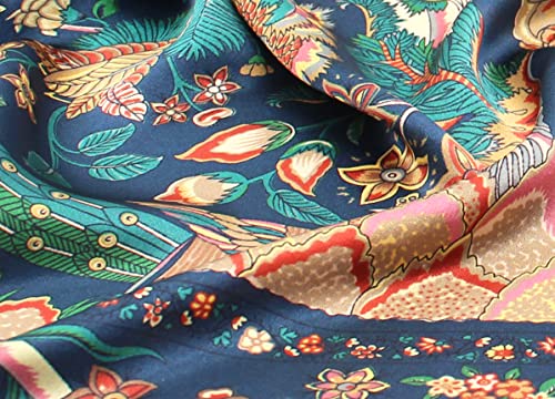 ANDANTINO 100% Silk Scarf 43" Large Square Lightweight Headscarf& Shawl–Women Hair Wraps-With Gift Packed - color: Flowers-navy