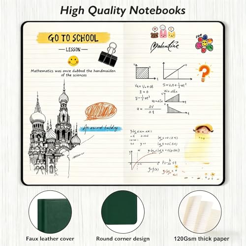 Huhuhero Notebook Journal, Lined Ruled Journal, Hardcover 120Gsm Premium Thick Paper with Faux Leather Notebook for Journaling Writing Note Taking Office School Supplies 5"×8.25" (1, Green) - color: Green