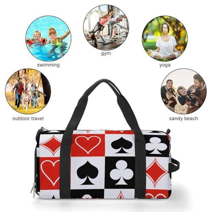 Suits Hearts Diamonds Clubs Spades Grid Poker Playing Cards Large Capacity Portable Fitness Bag, Easy to Carry - color: suits hearts diamonds clubs spades Grid Poker