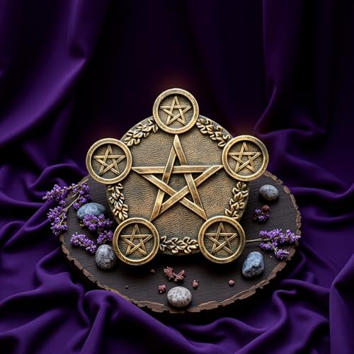 Pentacle Star Candle Holder, Resin Tealight Holder Tray with 5 Sockets, Golden Altar Supplies, 8.7 in Astrology Pentacle Altar Plate for Rituals, Spells, Home Decor