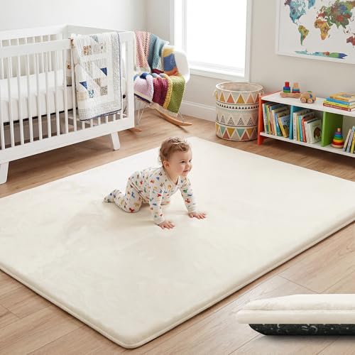 1.5" Thick Baby Play Mat for Floor, 39x59 Playpen Mat, Pro Soft Flannel Foam Mats Toddler Infant Kids Crawling for Nursery Rug Playroom Living Room Waterproof Easy Care Non-Slip (Beige) - color: Beige, size: 39''x59''x1.5''