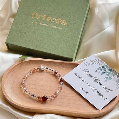 Birth Flower Crystal Bracelets for Women, Handmade Natural Gemstone Stretch Jewelry with Healing & Positive Energy - color: Jun. Rose & Quartz（2）