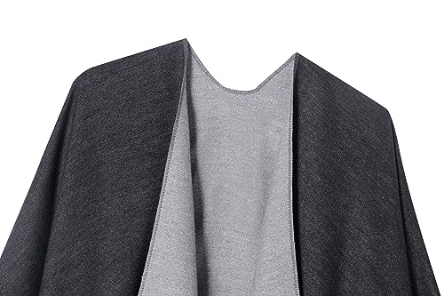 Women's Shawl Wrap Poncho Cape Cardigan Open Front Coat Shawl Wrap Scarf for Spring Fall Winter - color: Black Grey