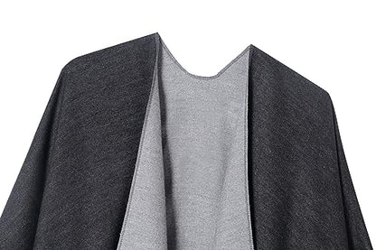 Women's Shawl Wrap Poncho Cape Cardigan Open Front Coat Shawl Wrap Scarf for Spring Fall Winter - color: Black Grey