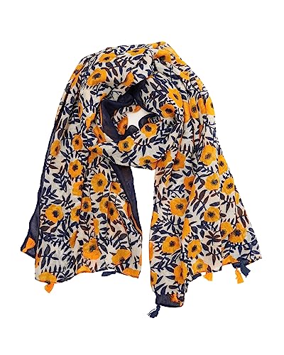 YOUR SMILE Large Boho Scarf for Women Lightweight Floral Printed Scarves Fall Winter Fashion Fringed Shawl wraps - color: 12 Yellow Flower
