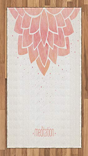 Ambesonne Floral Area Rug, Simple Lotus Flower and Dots with Meditation Typography, Flat Woven Accent Rug for Living Room Bedroom Dining Room, 2' 6" x 5', Blush and Off White