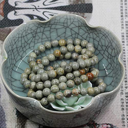 Amandastone Natural Gemstone 8mm Round Beads Stretch Bracelet 7 Inch - color: Silver Leaf Jasper