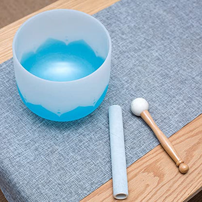 Leize Blue Lotus Design Crystal Singing Bowl G Note Throat Chakra Blue 8" with Heavy Duty Carrying Case Suede Striker - color: lotus design, size: 8" G Note