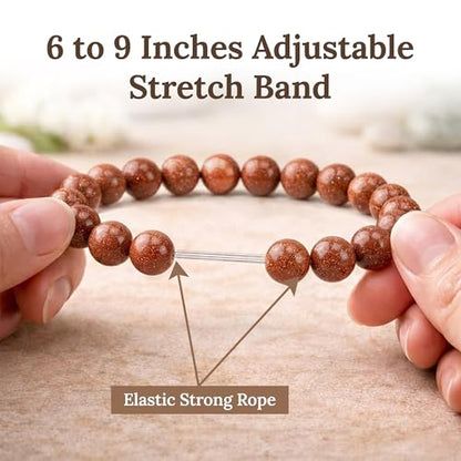 Elm City Direct 8mm Natural Stone Beaded Bracelet – Unisex Crystal Stretch Bracelets for Men & Women, Chakra & Healing Jewelry, Gift-Ready Beaded Bracelets - color: Gold Stone